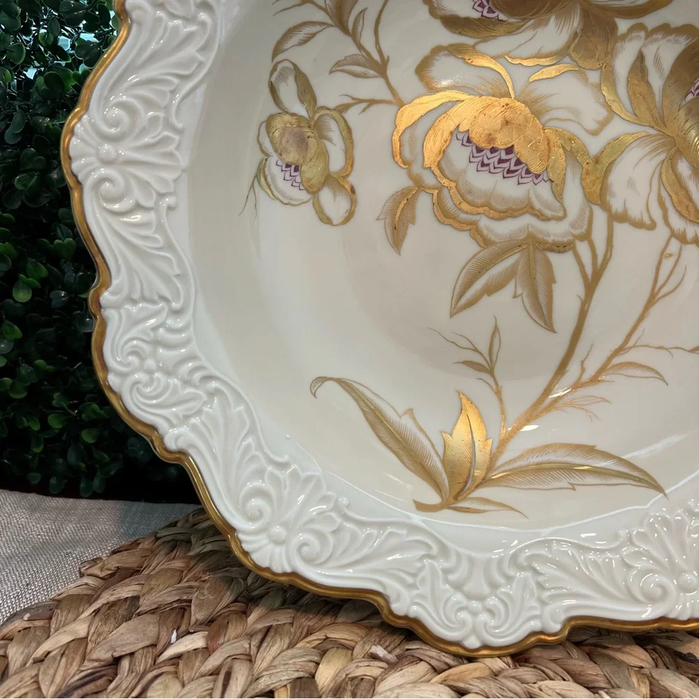 Vintage Weimar Sabine Floral Porcelain Serving Bowl Plate Gold Trim Handmade